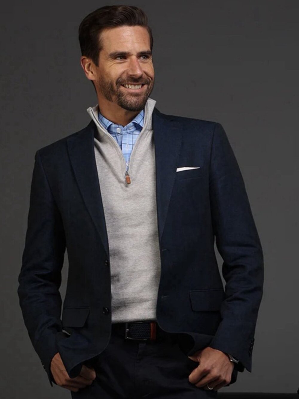 Collars & Co. Semi-Spread Collar Polo Shirt Blue Windowpane Sz Large Golf NWT - Picture 8 of 14